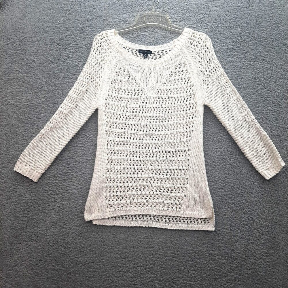 Willi Smith Womens Cream Open-Knit Pullover Sweater Size Medium boho beachy